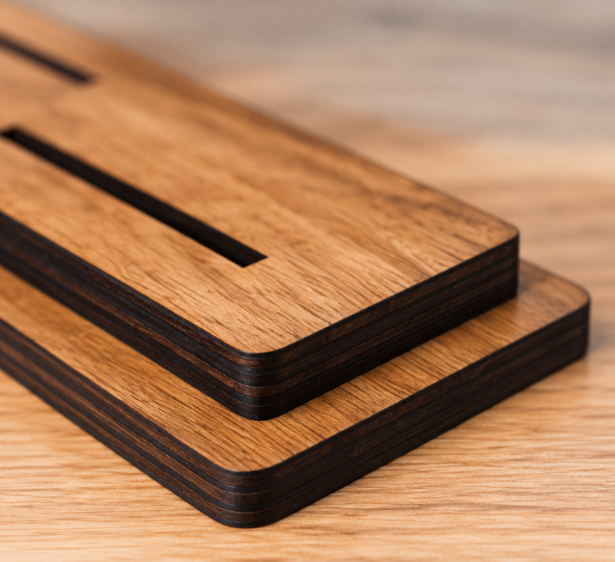 Close up image of the layered wooden base for the arched window.