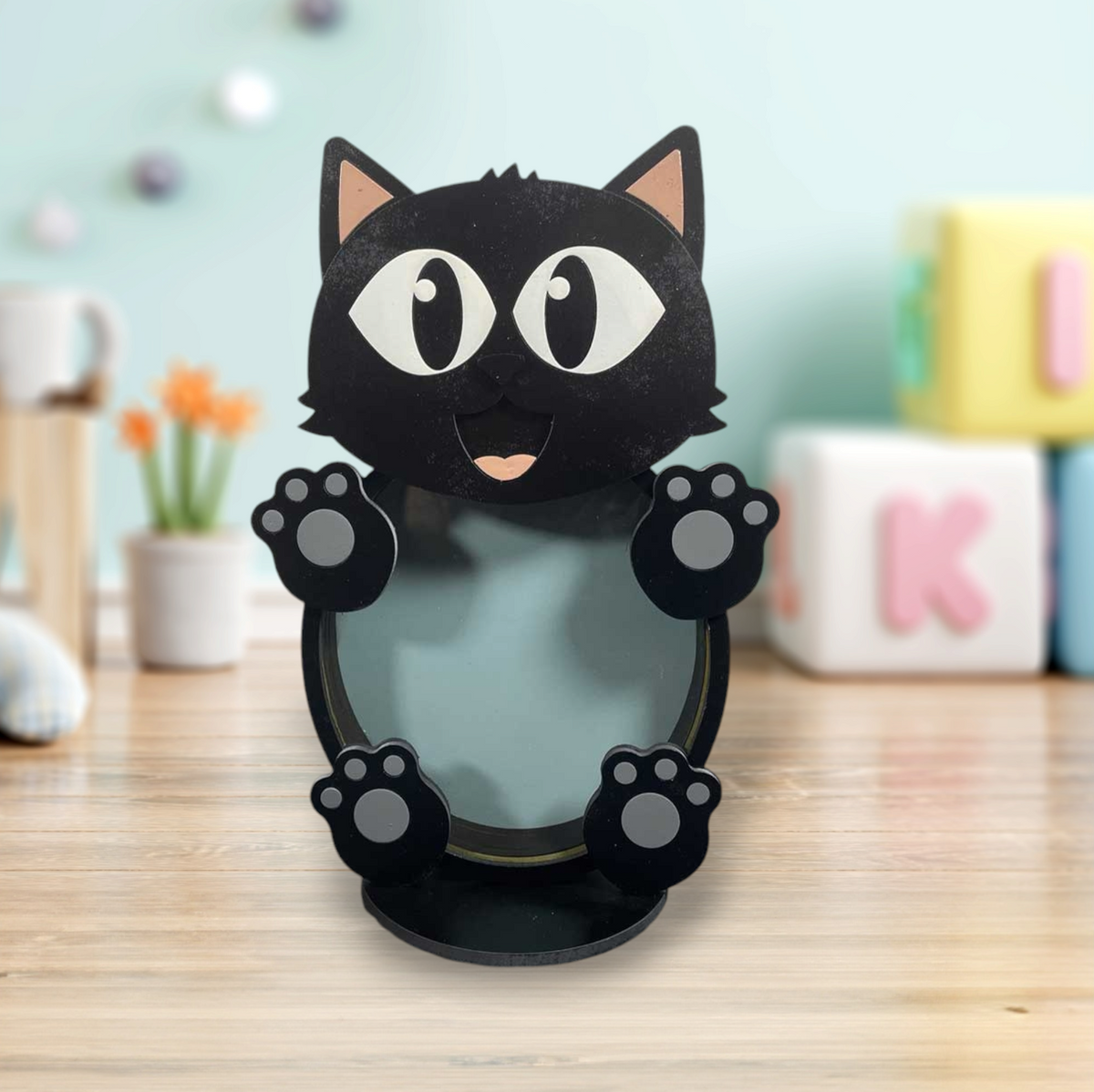 Wooden cat animal coin bank with clear acrylic front