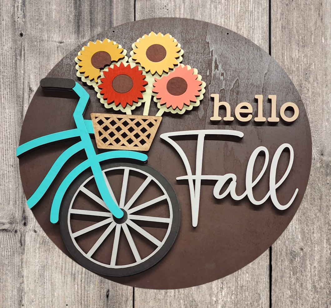 Hello Fall Bicycle Door Sign