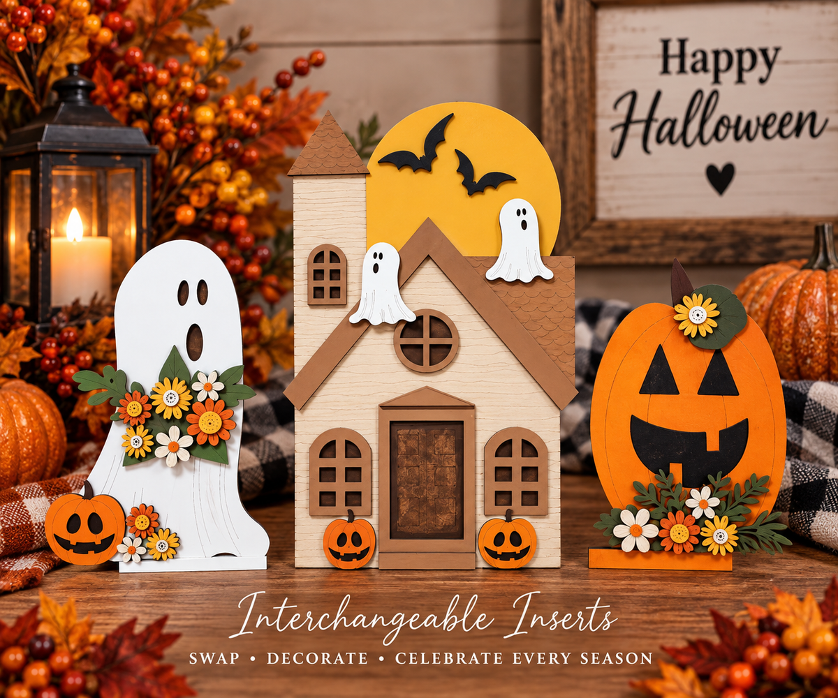 Haunted Halloween wooden insert pieces for interchangeable arched window